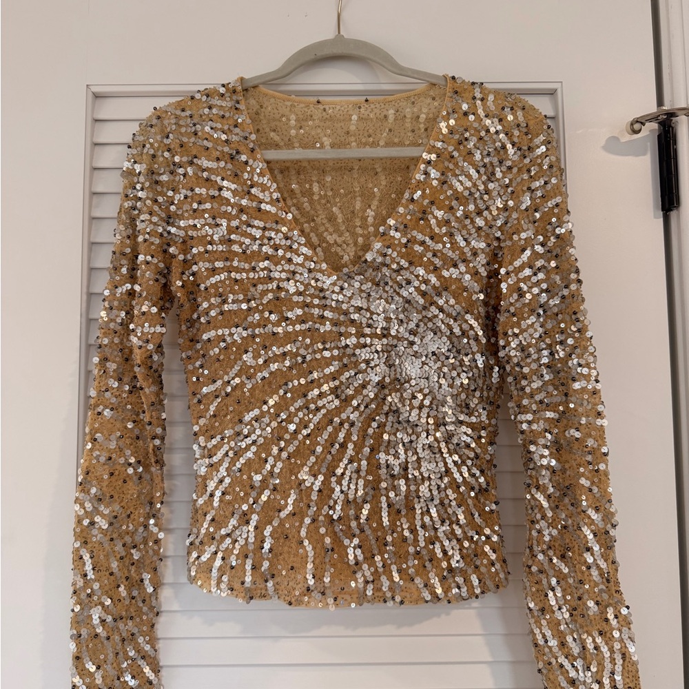Sequin Embellished Gold and Silver Women's Top
